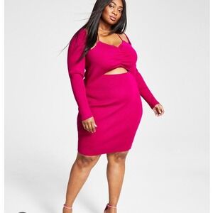 Bar III NWT‎ Plus Size Raspberry Ribbed Cutout Long Sleeve Bodycon Dress 0X